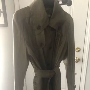 Olive lamb skin leather utility jacket with belt